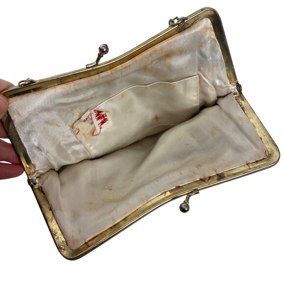 Vintage Floral Beaded Handbag Evening Bag Chain Strap Feminine Victorian Regency - Picture 9 of 10